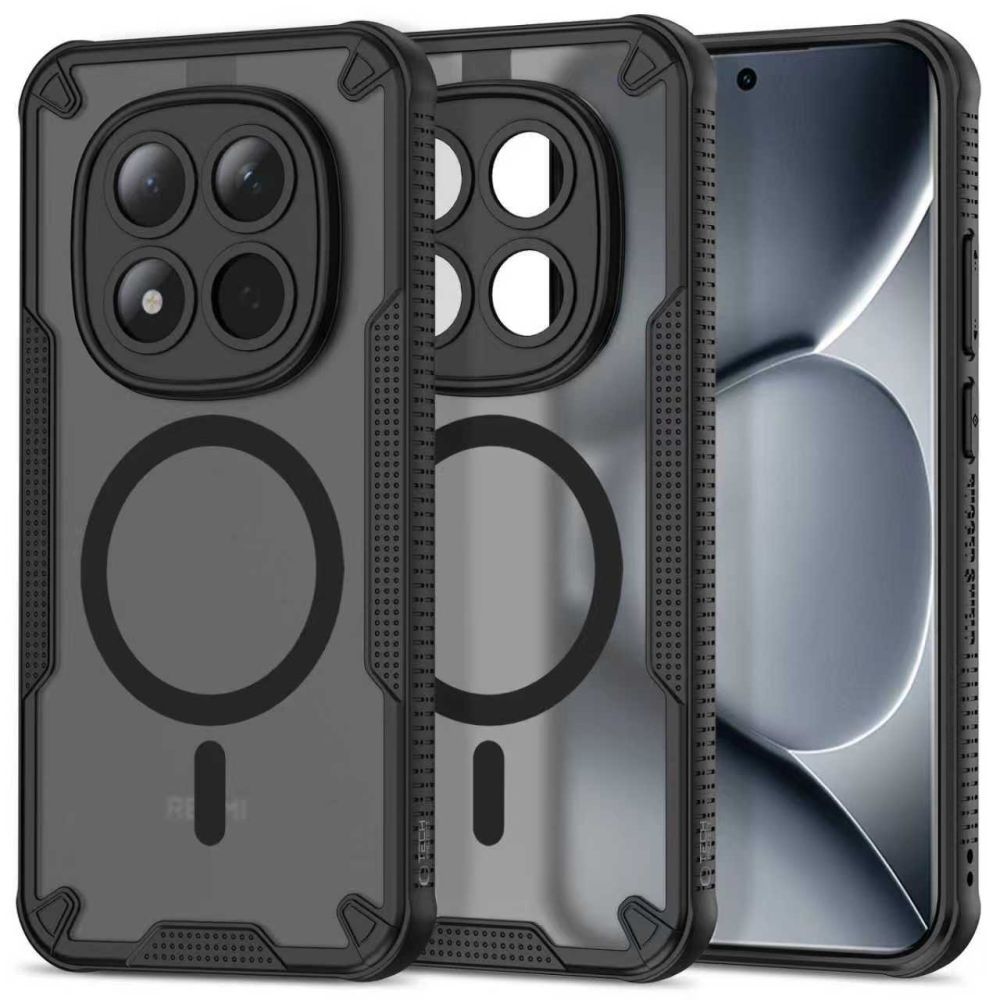 Handyhülle für Xiaomi Redmi Note 15 Pro 5G, Tech-Protect Rugged Shield MagSafe, mattes Rauchfarben mit schwarzem Rahmen