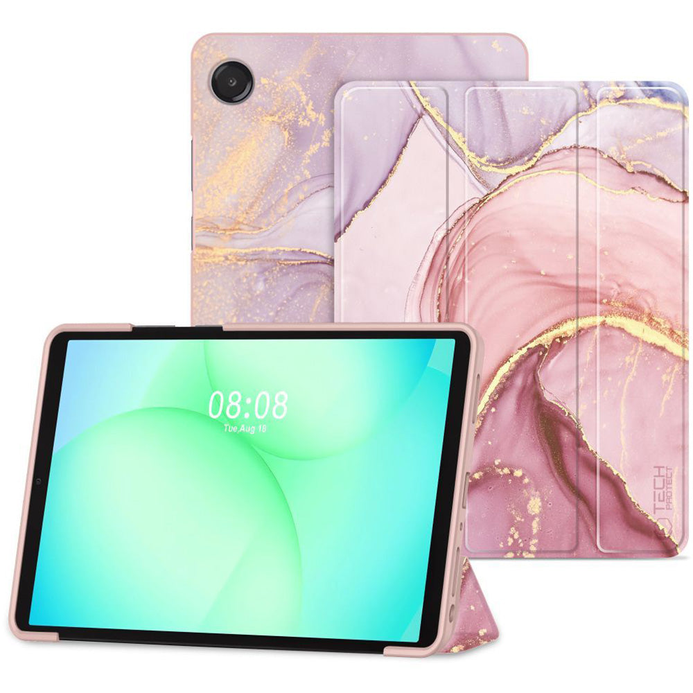 Schutzhülle mit Klappe für Galaxy Tab A11 / Tab A9, Tech-Protect SmartCase, Rosa mit Marmormuster