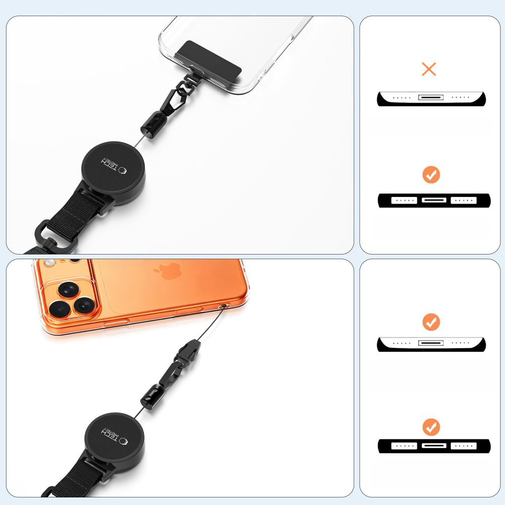 Anti-Diebstahl Handy Lanyard mit einziehbarem Seil, Tech-Protect Urban Loop, Schwarz