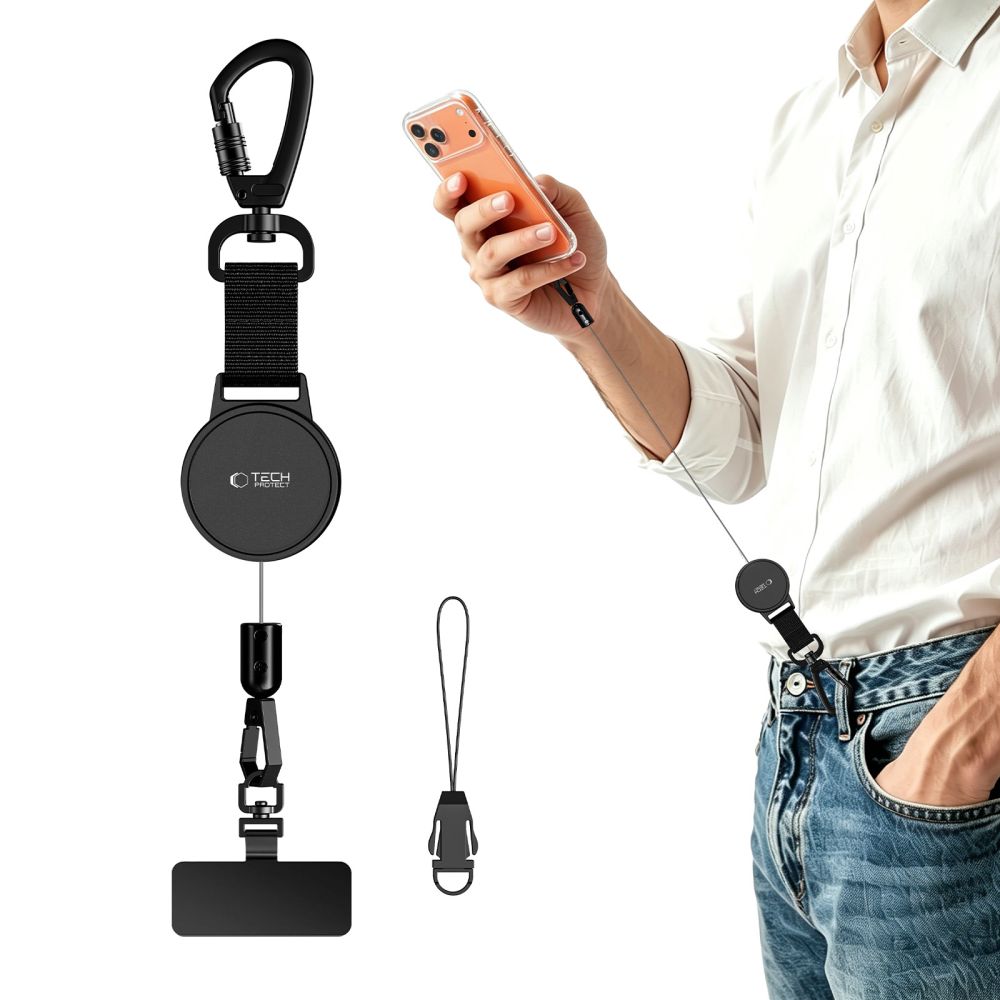 Anti-Diebstahl Handy Lanyard mit einziehbarem Seil, Tech-Protect Urban Loop, Schwarz