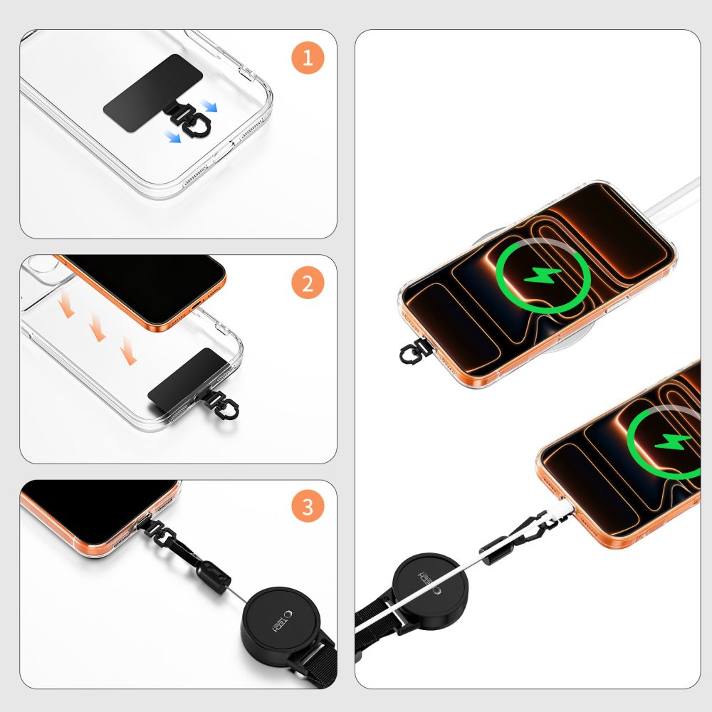 Anti-Diebstahl Handy Lanyard mit einziehbarem Seil, Tech-Protect Urban Loop, Schwarz