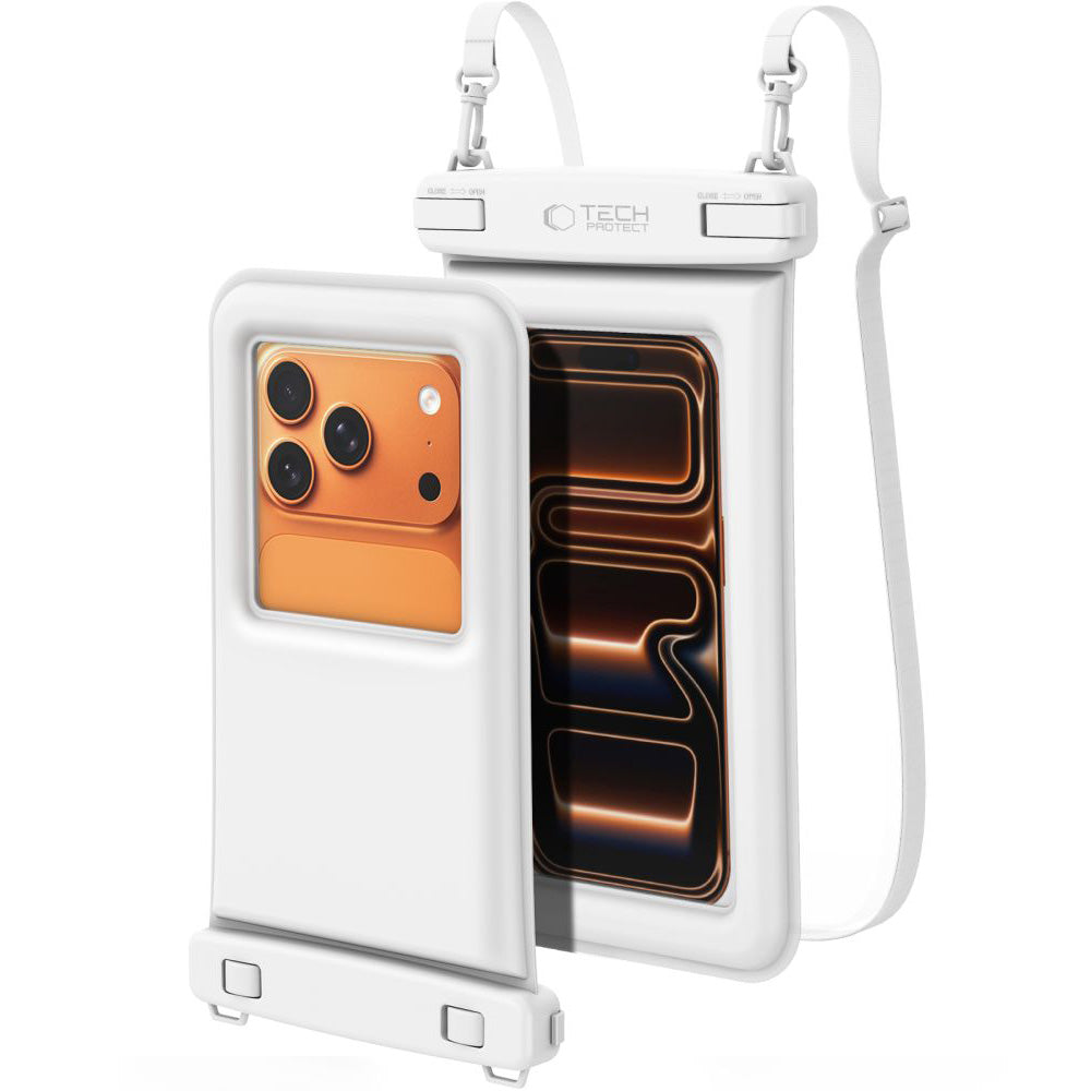 Wasserdichte Hülle für Smartphone 6.9", Tech-Protect UWC7 Universal Waterproof Floating Case, Weiß