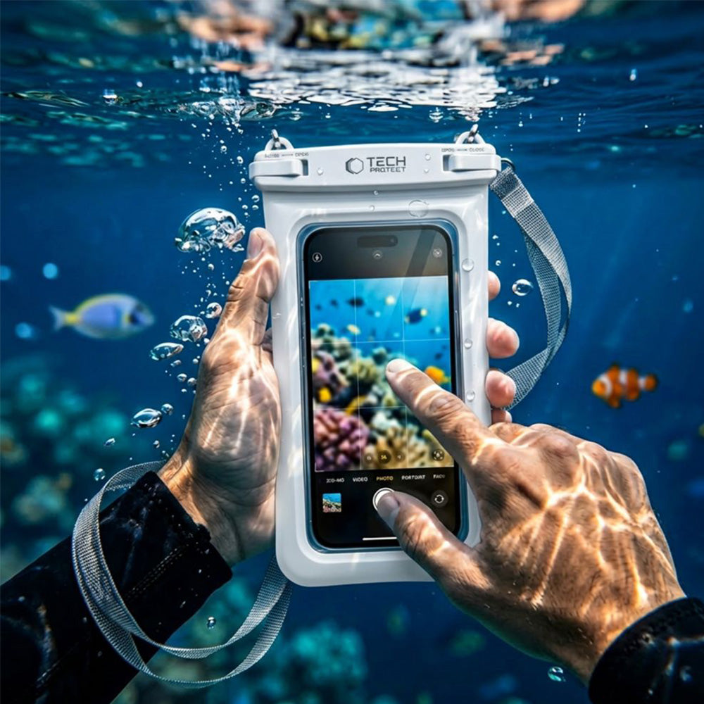 Wasserdichte Hülle für Smartphone 6.9", Tech-Protect UWC7 Universal Waterproof Floating Case, Weiß