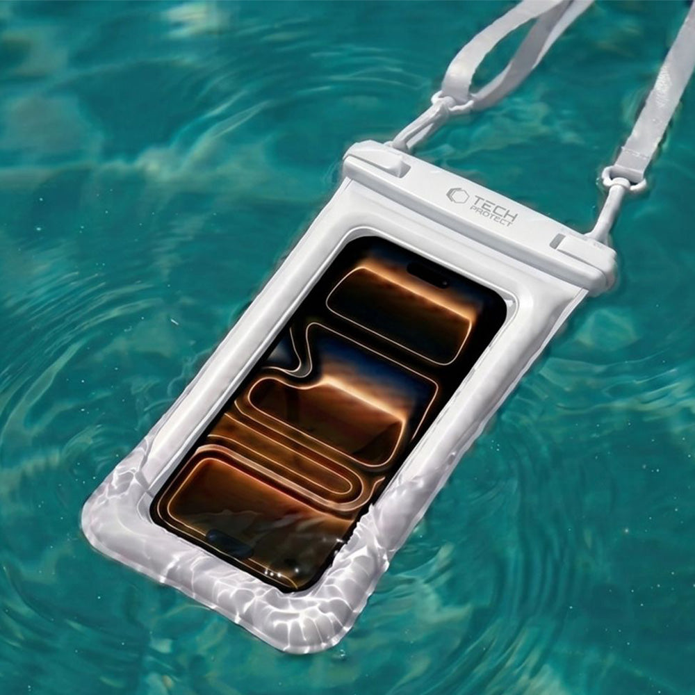 Wasserdichte Hülle für Smartphone 6.9", Tech-Protect UWC7 Universal Waterproof Floating Case, Weiß