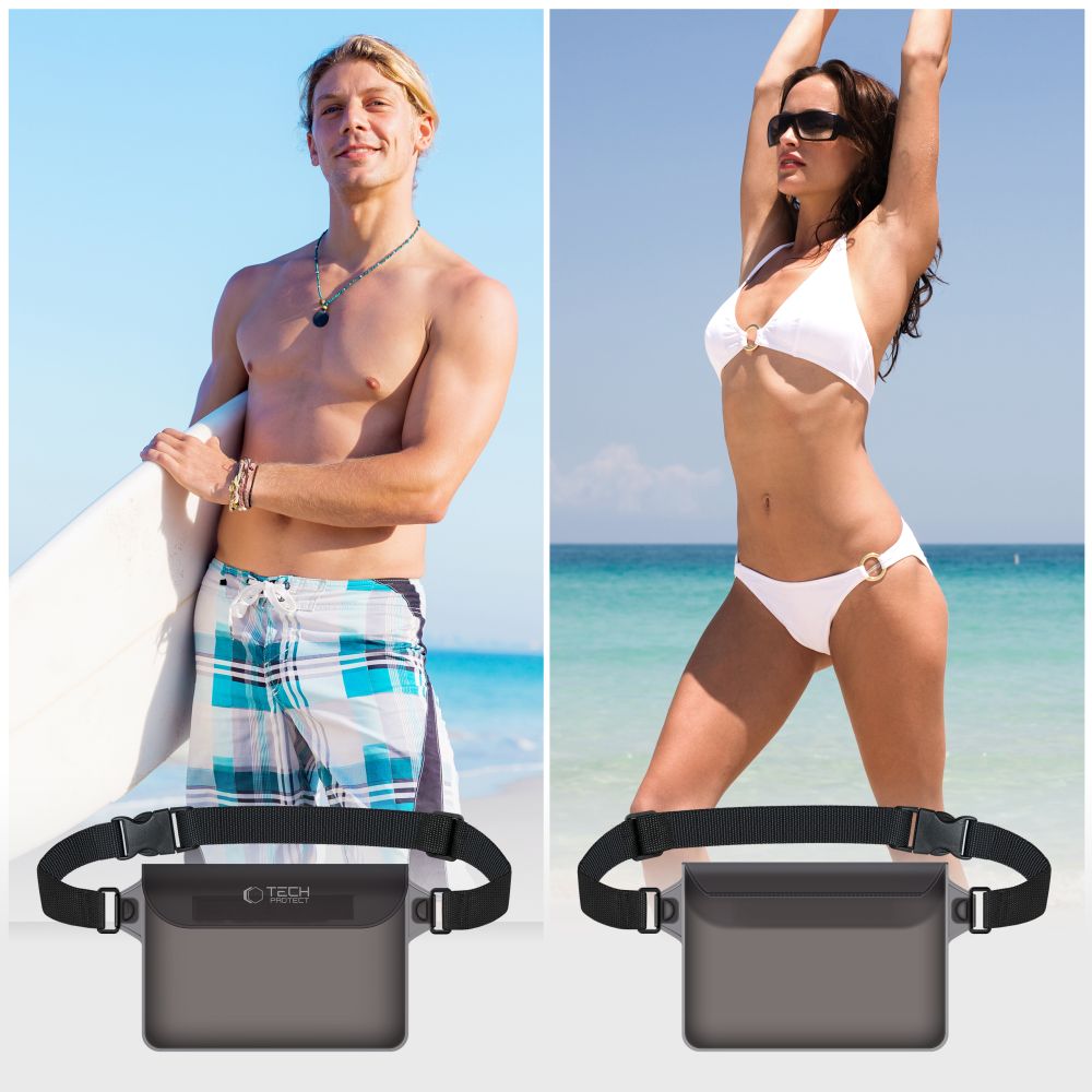 Wasserdichte Tasche für 10", Tech-Protect Waterproof Pouch, Durchscheinend-Schwarz