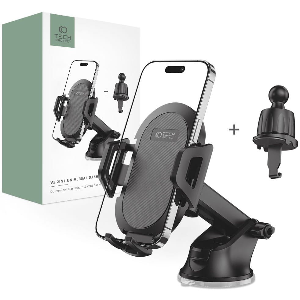 Auto Handyhalterung Tech Protect V5 Universal für Cockpit / Scheiben / Lüftungsdüsen, Schwarz
