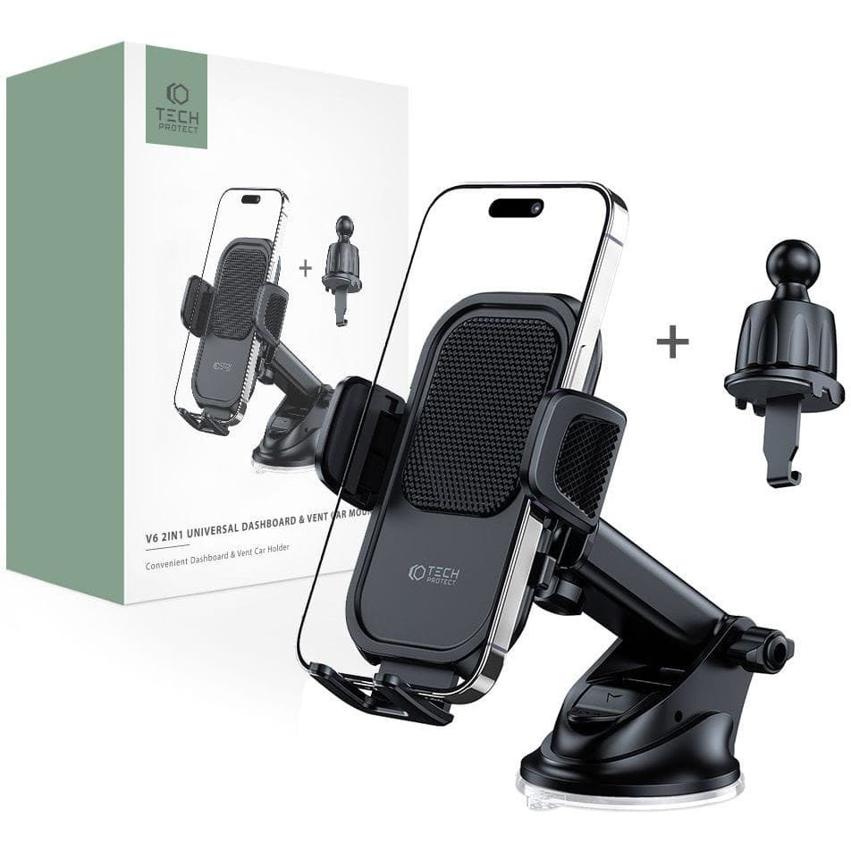 Auto Handyhalterung Tech Protect V6 Universal für Cockpit / Scheiben / Lüftungsdüsen, Schwarz
