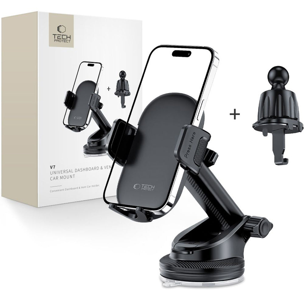 Autohalterung für Cockpit / Armaturenbrett / Windschutzscheibe Tech-Protect V7 Universal, Schwarz