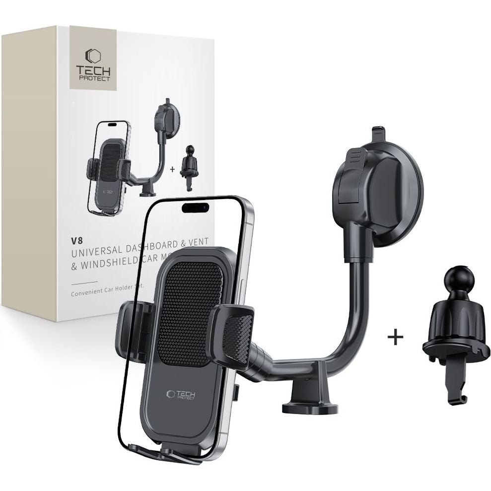 Autohalterung für Armaturenbrett / Windschutzscheibe / Lüftungsgitter, Tech-Protect V8 Universal Long Arm, Schwarz