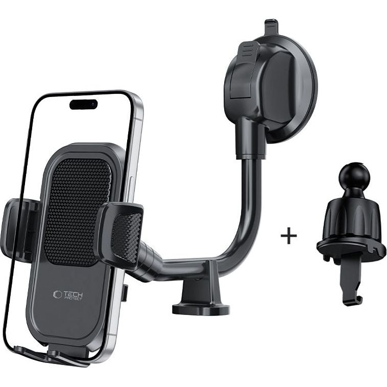 Autohalterung für Armaturenbrett / Windschutzscheibe / Lüftungsgitter, Tech-Protect V8 Universal Long Arm, Schwarz