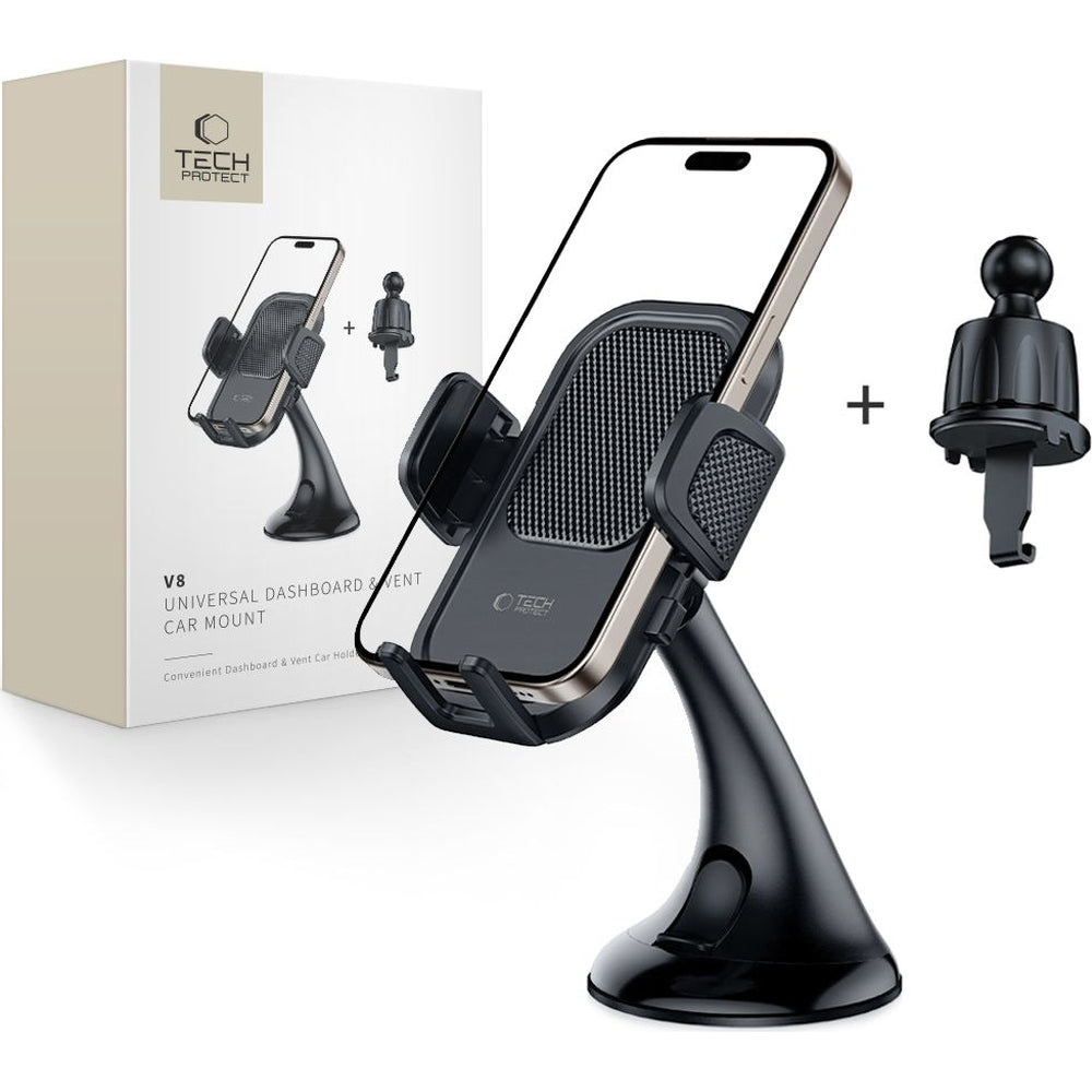 Autohalterung für Cockpit / Armaturenbrett / Windschutzscheibe Tech-Protect V8 Universal, Schwarz