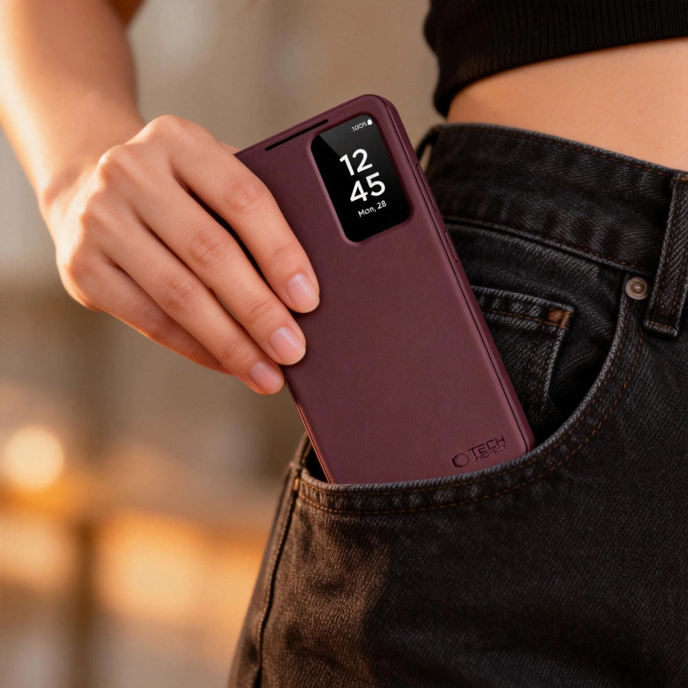 Handyhülle mit Klappe für Galaxy A57 5G, Tech-Protect Smart Wallet, Rotwein