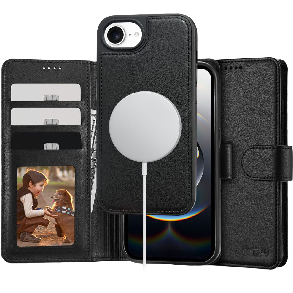 Handyhülle für iPhone 17e / 16e, Tech-Protect Wallet für MagSafe, Schwarz
