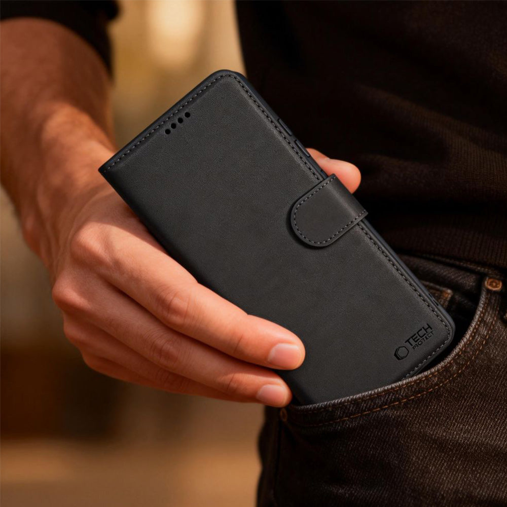Handyhülle mit Klappe für Xiaomi 17T Pro, Tech-Protect Wallet, Schwarz