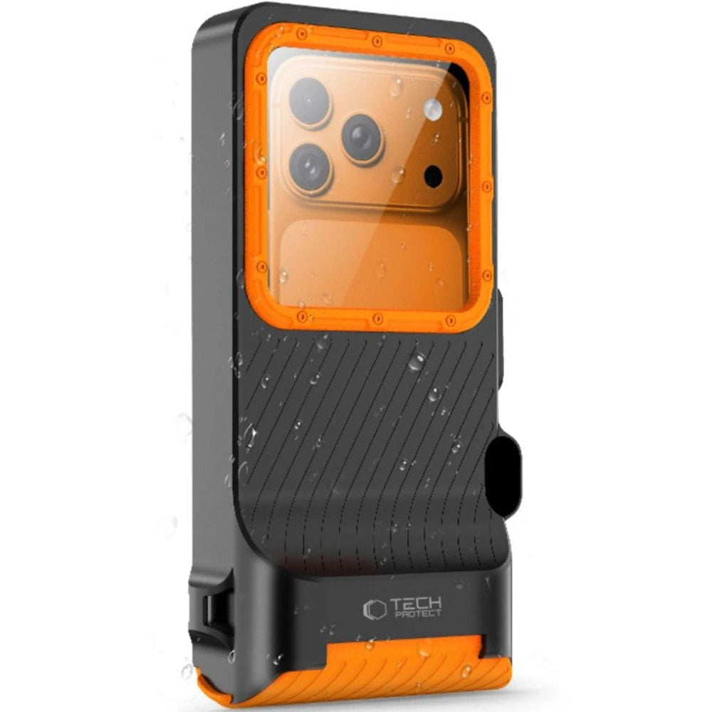 Wasserdichte Hülle für Smartphone 4,7-6,9", Tech-Protect IPX8 PRO Universal Diving Waterproof Case, Schwarz-Orange
