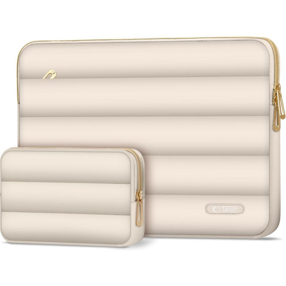 Schutzhülle für Laptop 13" - 14" + kleine Zubehörtasche, Tech-Protect Puffy, Hellbeige