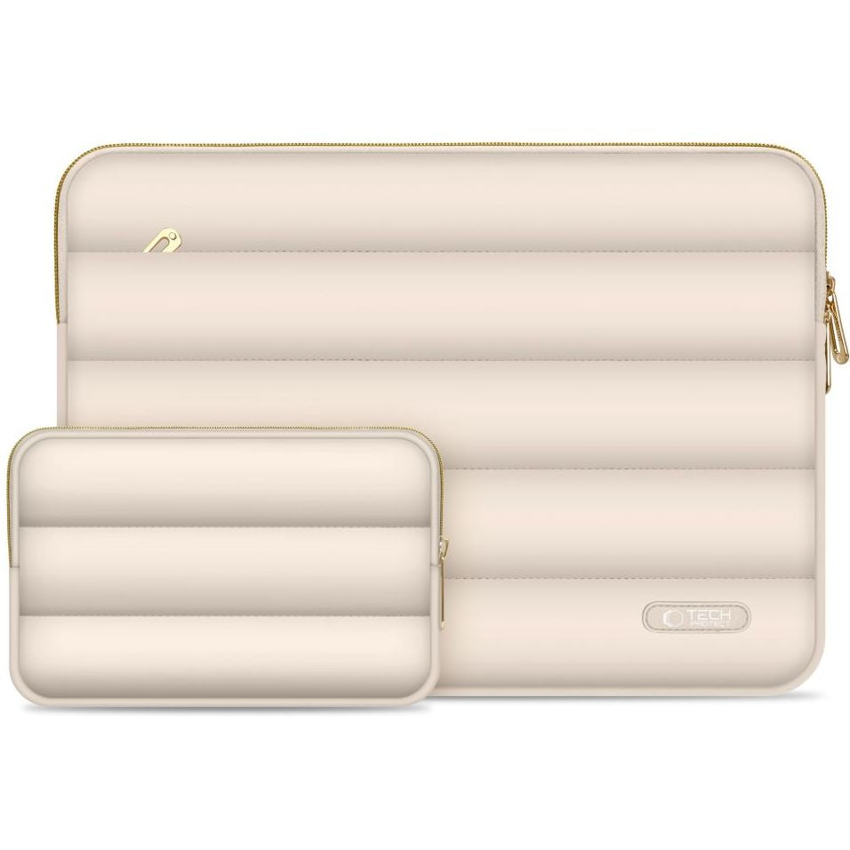 Schutzhülle für Laptop 13" - 14" + kleine Zubehörtasche, Tech-Protect Puffy, Hellbeige
