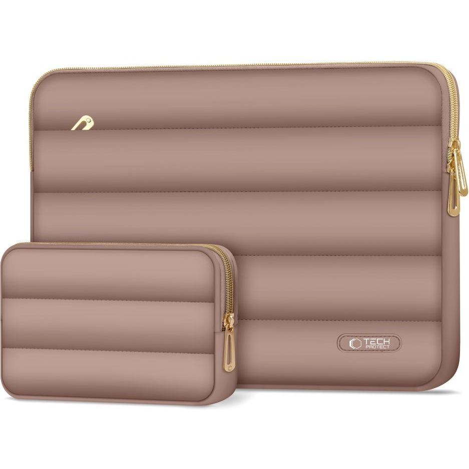 Schutzhülle für Laptop 13" - 14" + kleine Zubehörtasche, Tech-Protect Puffy, Braun