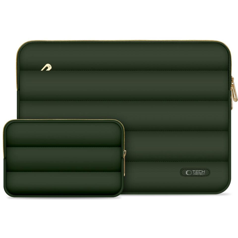 Schutzhülle für Laptop 15" - 16" + kleine Zubehörtasche, Tech-Protect Puffy, Dunkelgrün