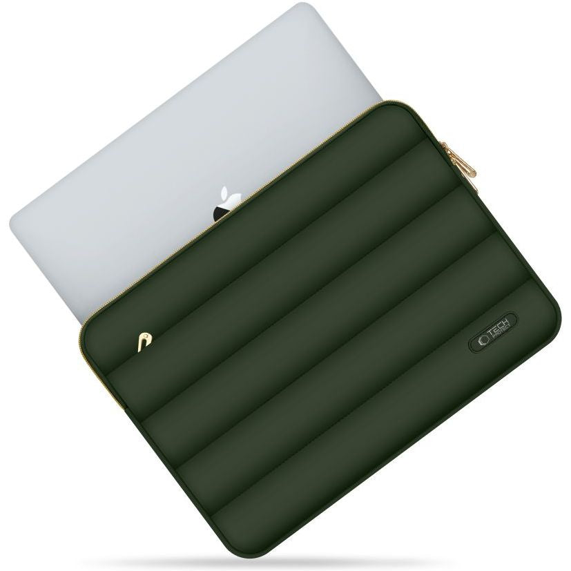 Schutzhülle für Laptop 15" - 16" + kleine Zubehörtasche, Tech-Protect Puffy, Dunkelgrün