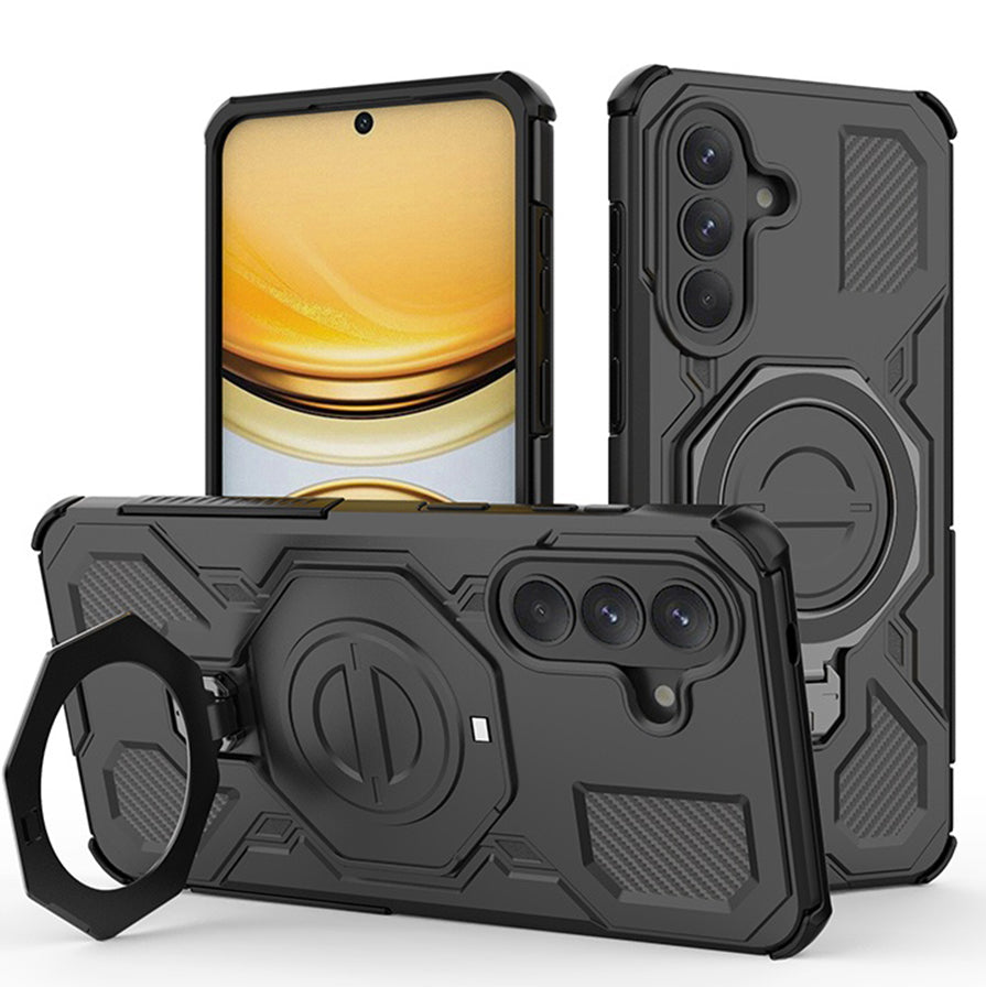 Handyhülle mit Ring für Galaxy A57 5G, Techsuit Carbon Shield Pro, Schwarz