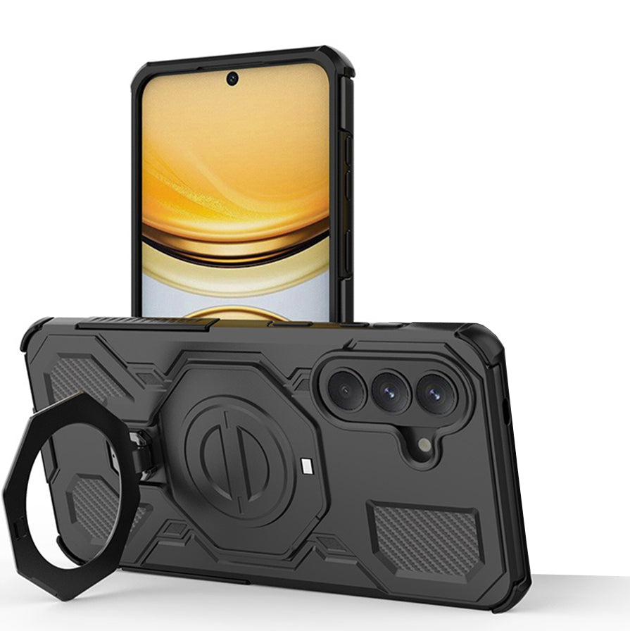 Handyhülle mit Ring für Galaxy A57 5G, Techsuit Carbon Shield Pro, Schwarz