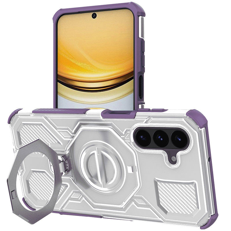 Handyhülle mit Ring für Galaxy A57 5G, Techsuit Carbon Shield Pro, Transluzent mit Violett