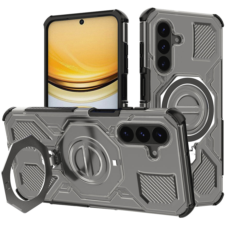 Handyhülle mit Ring für Galaxy A57 5G, Techsuit Carbon Shield Pro, Durchscheinend mit schwarzen Rahmen