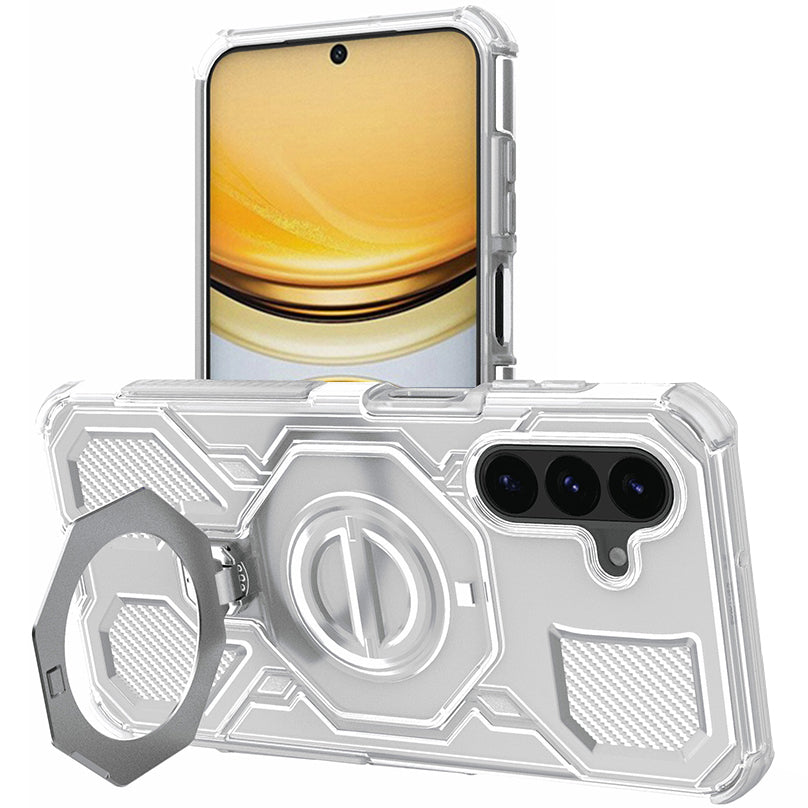 Handyhülle mit Ring für Galaxy A57 5G, Techsuit Carbon Shield Pro, Transparent und Weiß