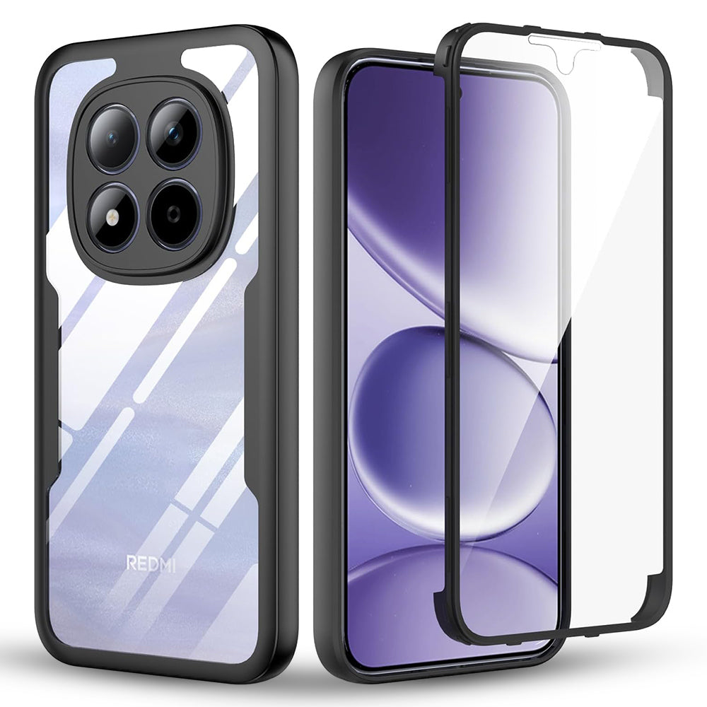 Handyhülle 360° mit Displayschutz für Xiaomi Redmi Note 15 Pro 5G, Techsuit ColorVerse, Transparent mit schwarzen Rahmen