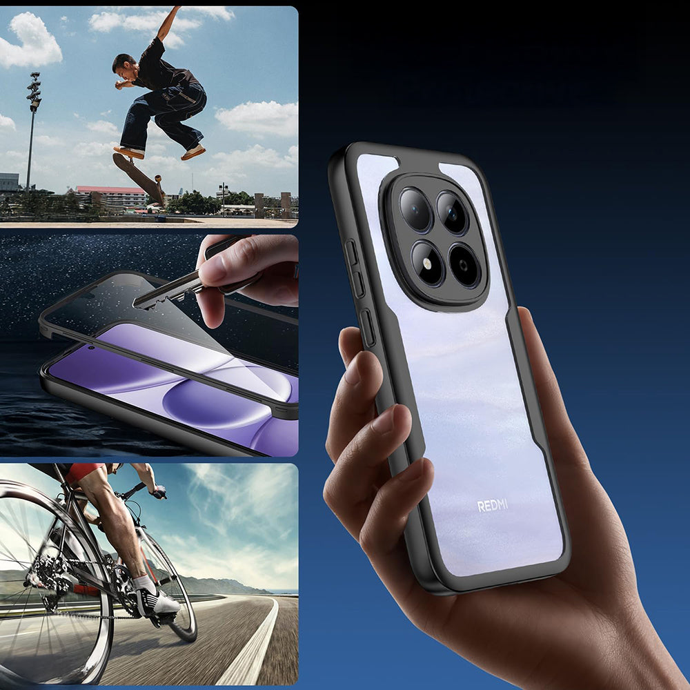 Handyhülle 360° mit Displayschutz für Xiaomi Redmi Note 15 Pro 5G, Techsuit ColorVerse, Transparent mit schwarzen Rahmen