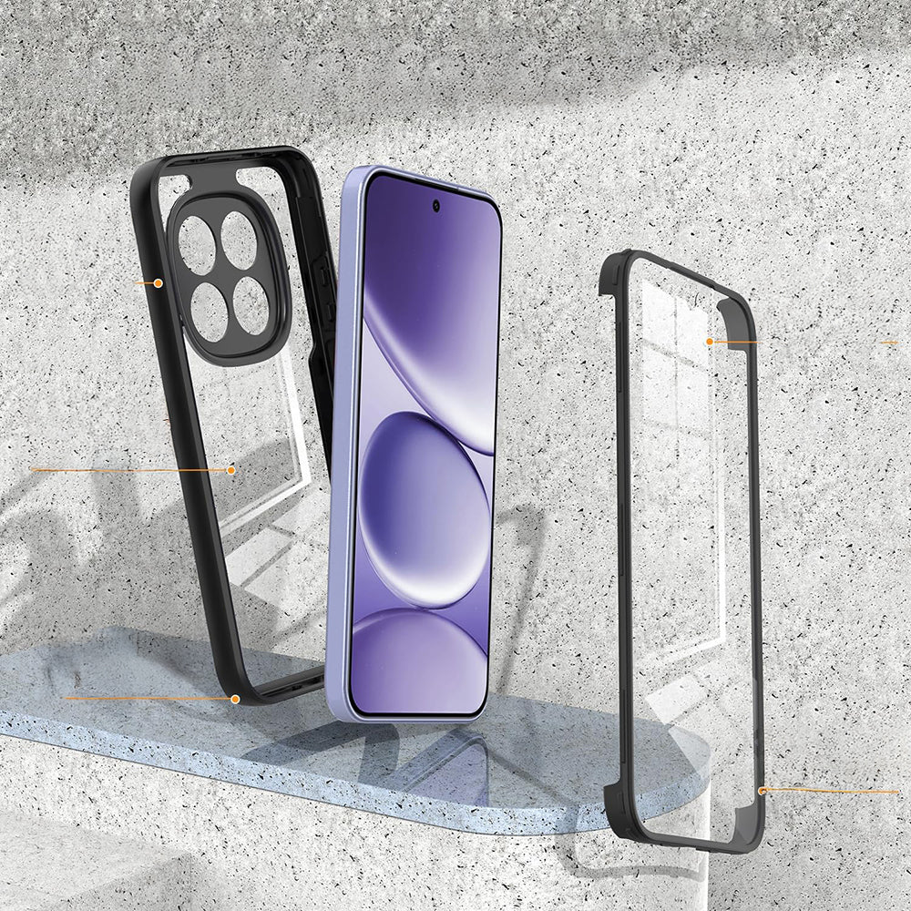 Handyhülle 360° mit Displayschutz für Xiaomi Redmi Note 15 Pro 5G, Techsuit ColorVerse, Transparent mit schwarzen Rahmen