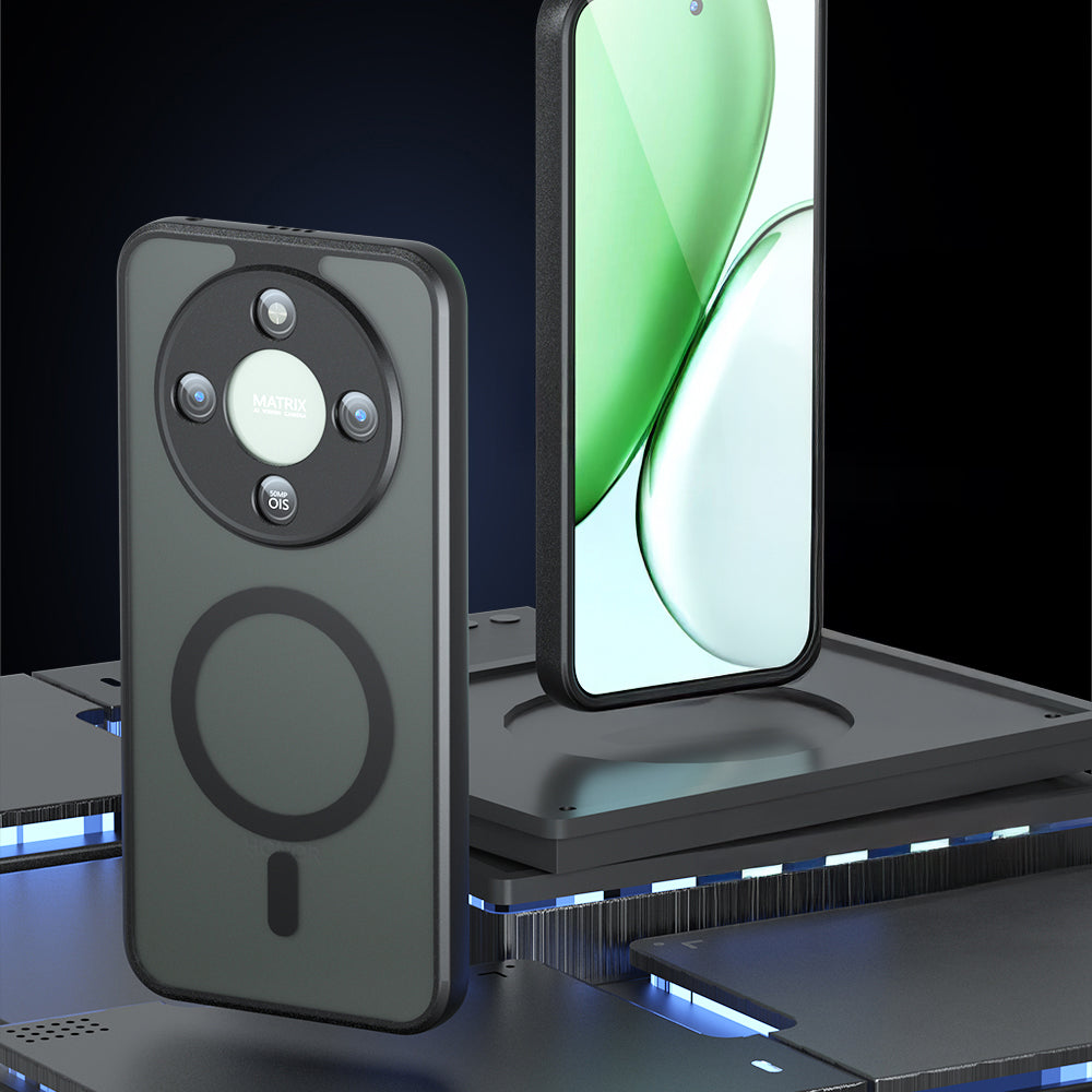 Handyhülle für Honor Magic8 Lite, Techsuit PureFrost MagSafe, Durchscheinend mit schwarzen Rahmen