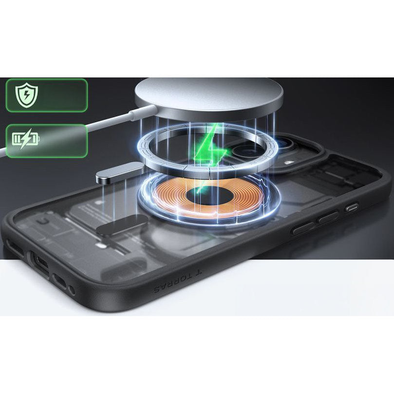 Handyhülle für iPhone 17, Torras Guardian-Mag mit MagSafe, Durchscheinend mit schwarzen Rahmen
