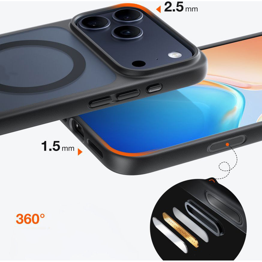 Handyhülle für iPhone 17 Pro, Torras Guardian-Mag mit MagSafe, Durchscheinend mit schwarzen Rahmen