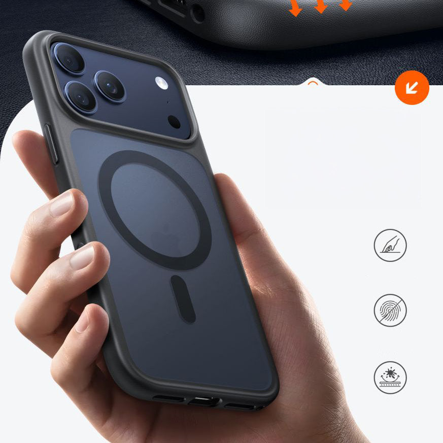 Handyhülle für iPhone 17 Pro, Torras Guardian-Mag mit MagSafe, Durchscheinend mit schwarzen Rahmen