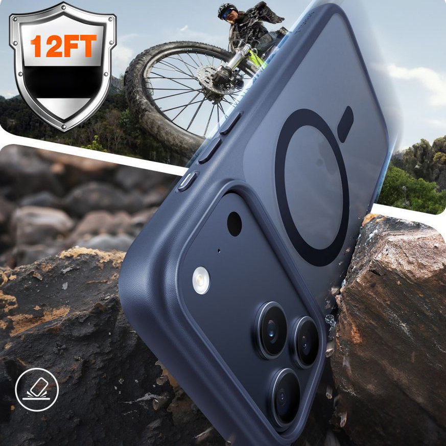 Handyhülle für iPhone 17 Pro, Torras Guardian-Mag mit MagSafe, Durchscheinend mit dunkelblauem Rahmen