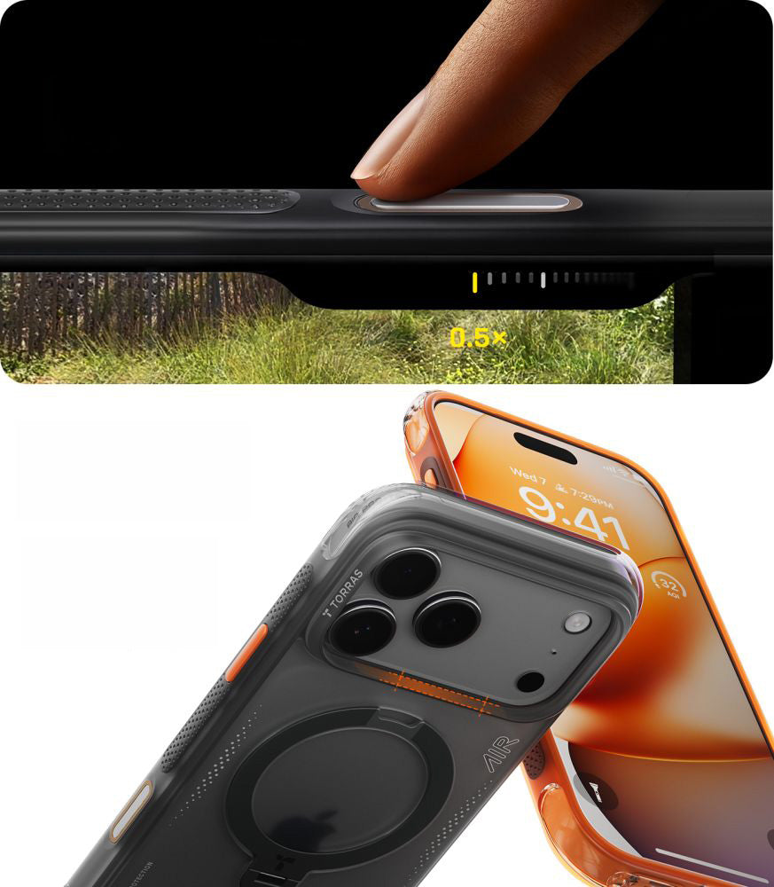 Handyhülle mit 360° drehbarem Standfuß mit MagSafe für iPhone 17 Pro, Torras Ostand Q3 Air, Schwarz