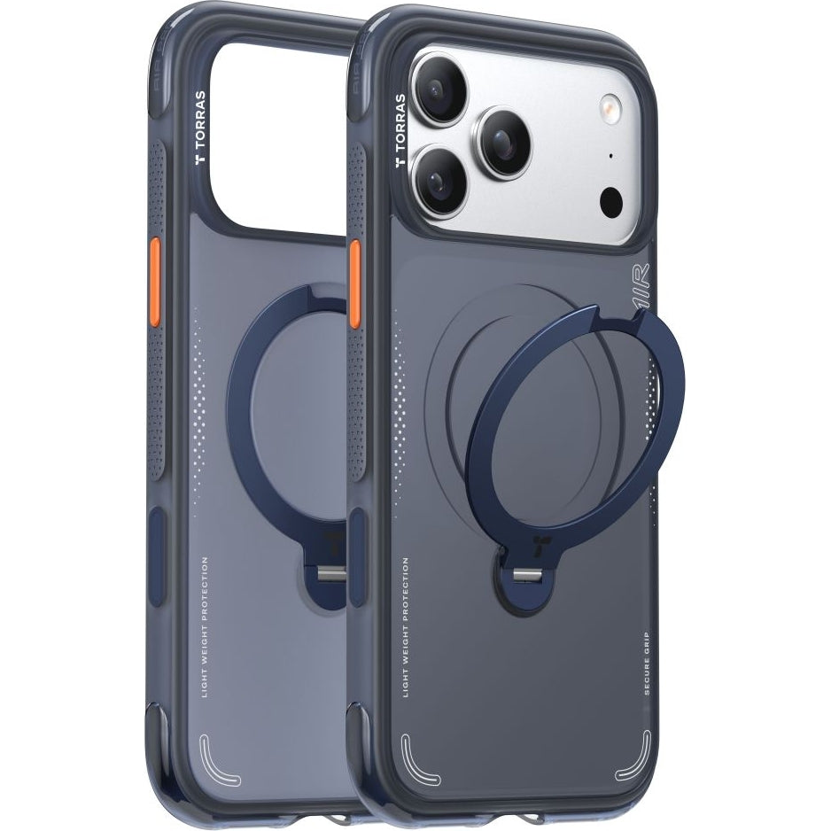 Handyhülle mit 360° drehbarem Standfuß mit MagSafe für iPhone 17 Pro, Torras Ostand Q3 Air, Blau