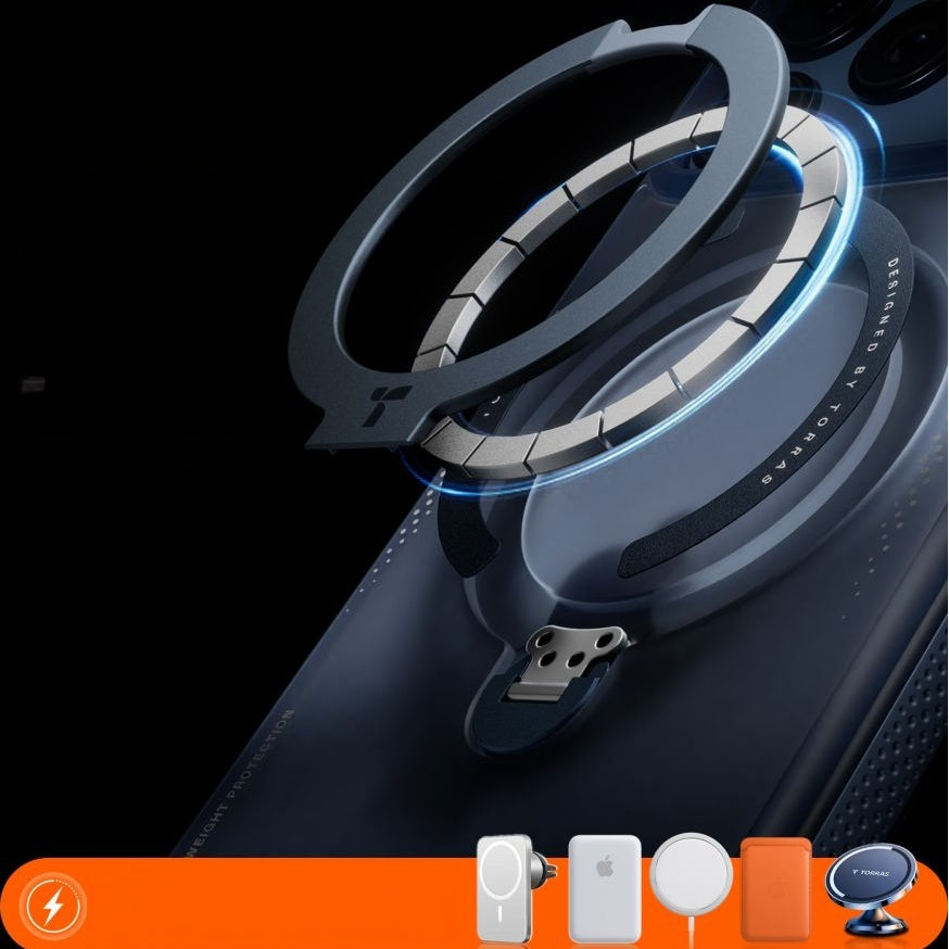 Handyhülle mit 360° drehbarem Standfuß mit MagSafe für iPhone 17 Pro, Torras Ostand Q3 Air, Blau