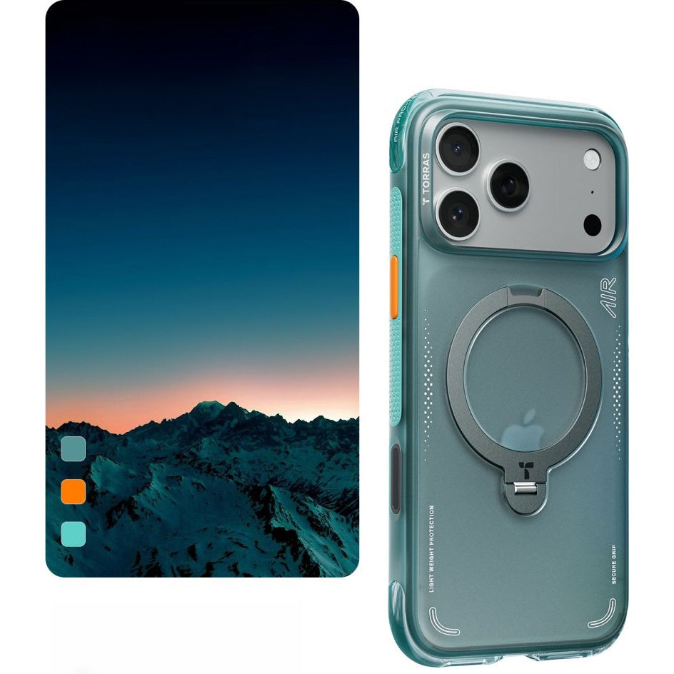 Handyhülle mit 360° drehbarem Standfuß mit MagSafe für iPhone 17 Pro Max, Torras Ostand Q3 Air, Türkis