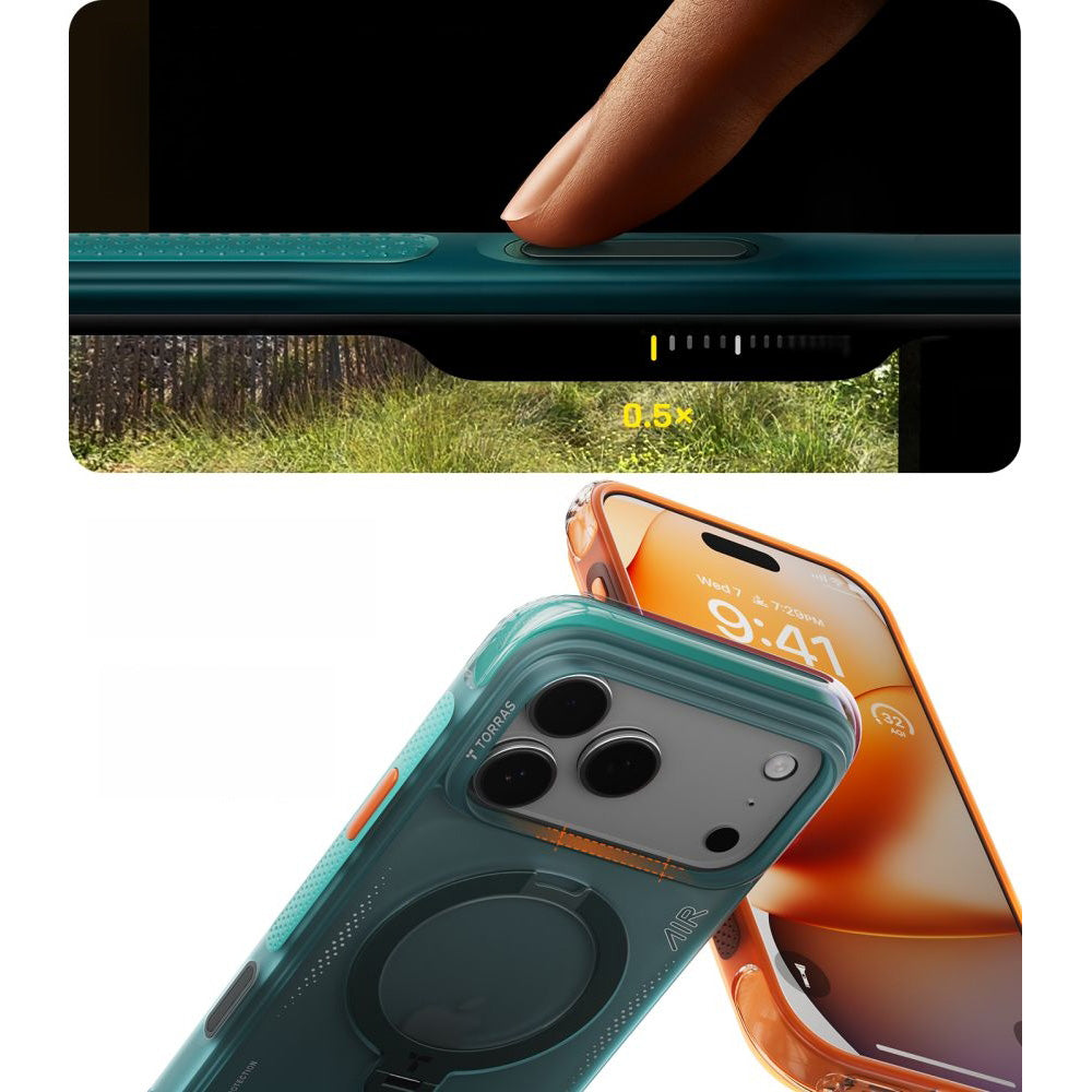 Handyhülle mit 360° drehbarem Standfuß mit MagSafe für iPhone 17 Pro Max, Torras Ostand Q3 Air, Türkis