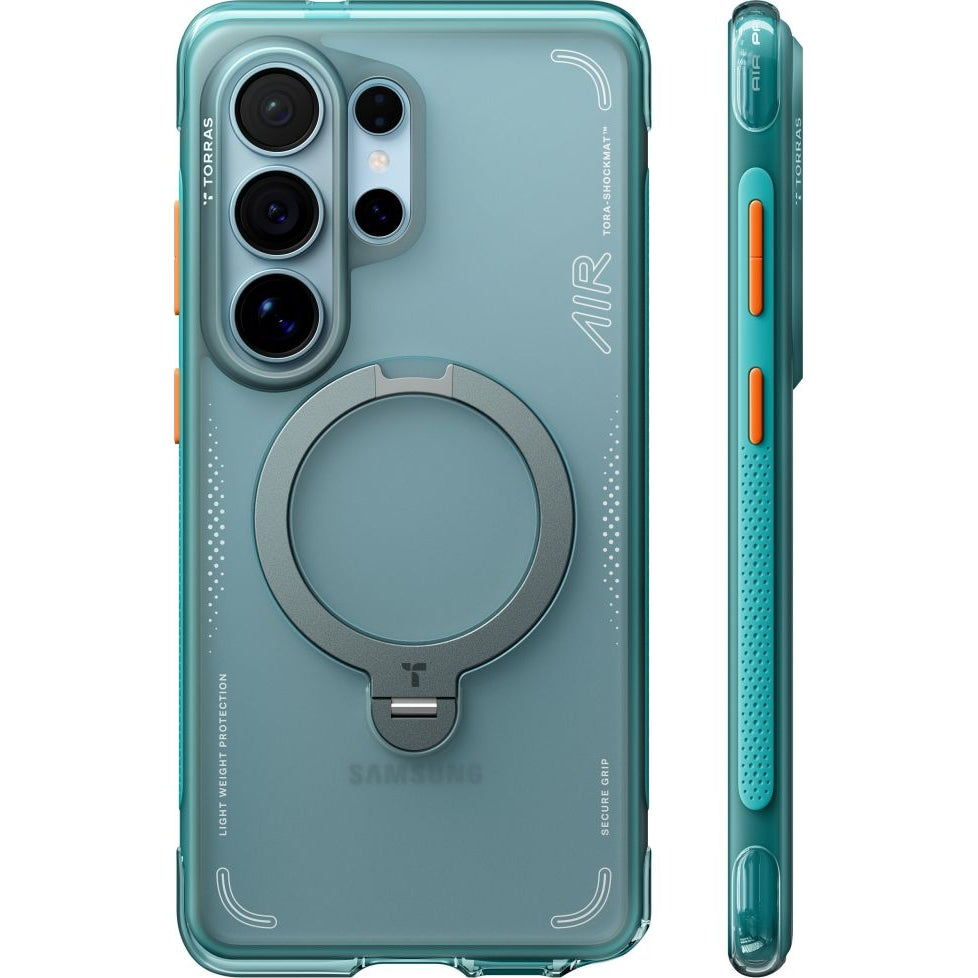 Handyhülle mit 360° drehbarem Standfuß für Galaxy S26 Ultra, Torras Ostand Q3 Air mit MagSafe, Türkis