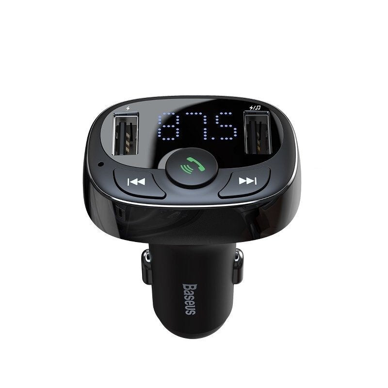 Autoladegerät Baseus + Transmitter FM Baseus T-Typed S-09A 2X USB-A, MicroSD 3,4A, Schwarz