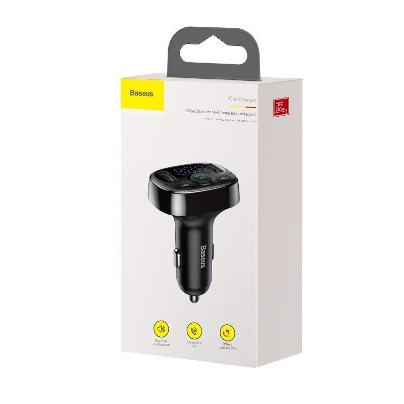 Autoladegerät Baseus + Transmitter FM Baseus T-Typed S-09A 2X USB-A, MicroSD 3,4A, Schwarz