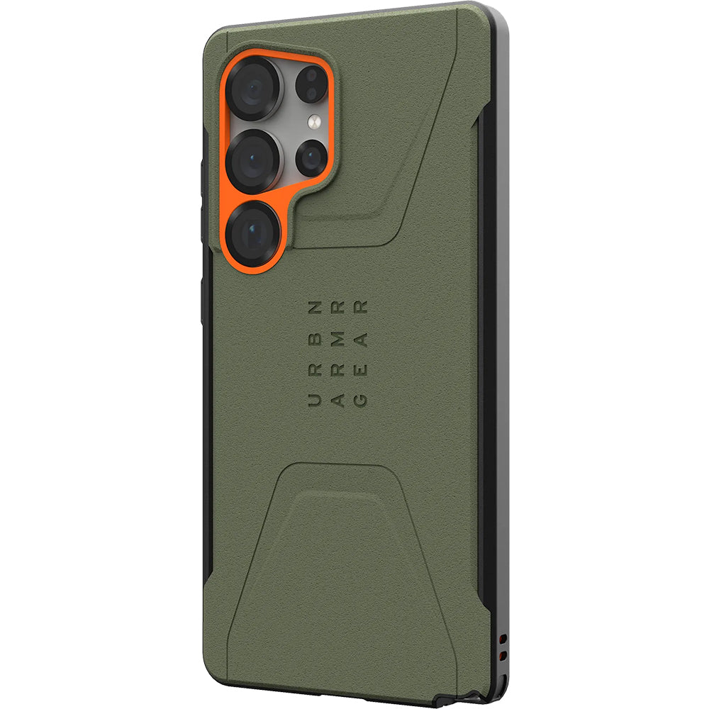 Handyhülle für Galaxy S25 Ultra, Urban Armor Gear Civilian Magnet, Grün mit Orange