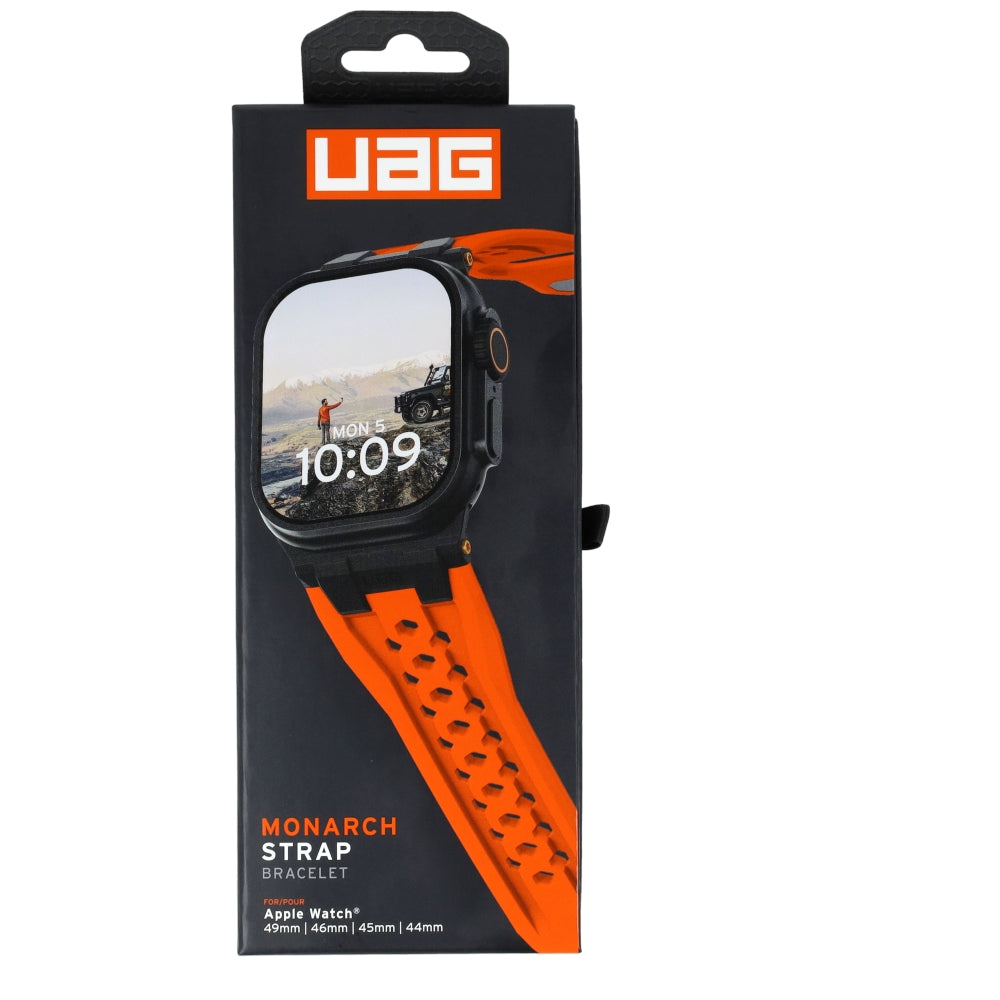 Armband für Apple Watch 49/46/45/44 mm, Urban Armor Gear UAG, Monarch Strap, Orange mit Schwarz