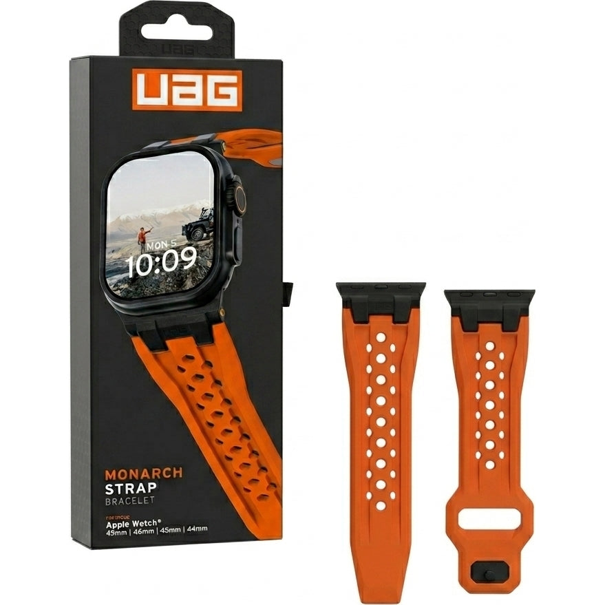 Armband für Apple Watch 49/46/45/44 mm, Urban Armor Gear UAG, Monarch Strap, Orange mit Schwarz
