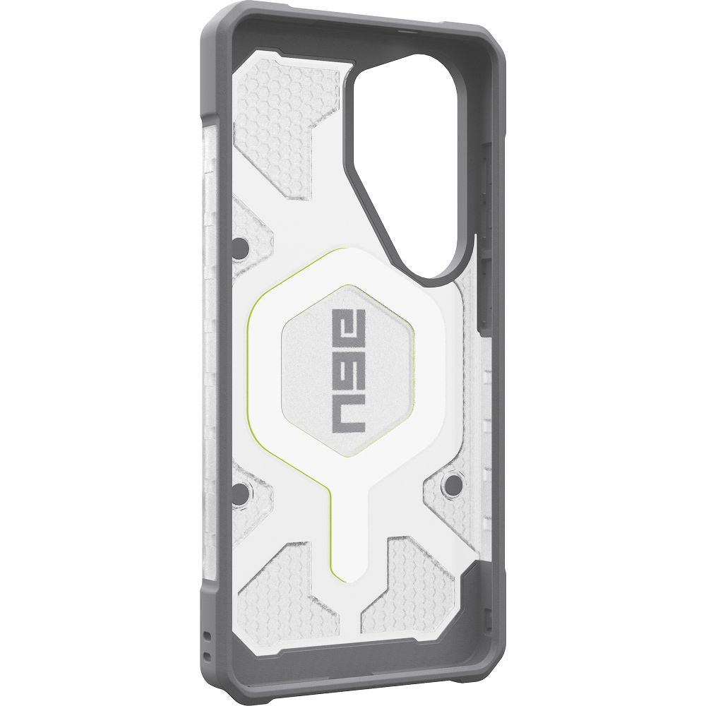 Handyhülle mit Armband für Galaxy S26 Ultra, Urban Armor Gear Pathfinder Clear Mag Bundle mit MagSafe, Transparent und Grau mit grünem Element