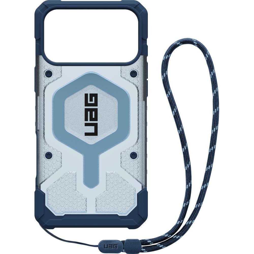 Handyhülle mit Armband für iPhone 18 Pro Max / 17 Pro Max, UAG Pathfinder Clear Mag Lanyard mit MagSafe, Durchscheinend-Blau
